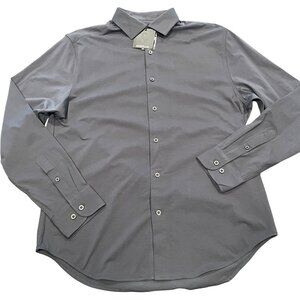 NWT Dstrct & Row Men's Sz L Stretch Dress Shirt Gunmetal Gray LS Button Down